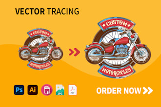 do recreate redraw vectorize image and logo raster to vector tracing line art