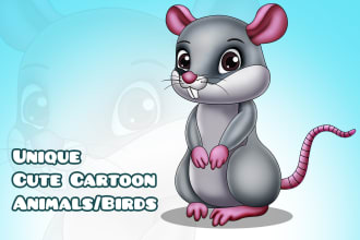 create cute cartoon animal and bird illustrations