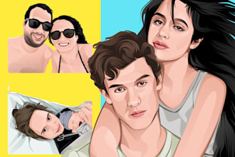 draw couple or family portrait to cartoon vector illustration for valentine