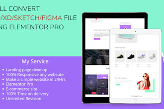 convert PSD xd sketch figma to wordpress using elementor pro