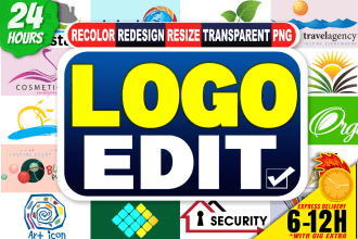 edit, resize, vectorize, color change, make transparent logo
