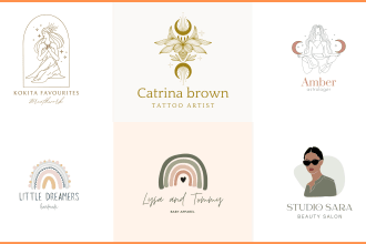 hand drawn spa logo with botanical watercolor flowers
