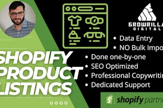 do shopify product listings and data entry