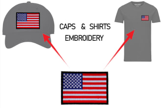 digitize cap, shirts embroidery design into dst, pes in 1 hour