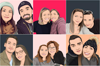 draw couple,family or group to cartoon portrait illustration
