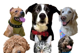 draw your cat, dog, or any pet into cartoon vector portrait
