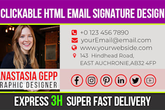 design responsive clickable HTML email signature within 2hrs