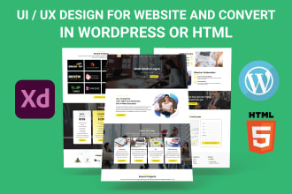 do website ui ux design in xd, figma and convert in wordpress or HTML