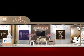 design 3d exhibition stand, stall, kiosk, virtual render, trade booth