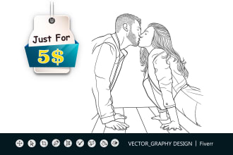 draw line art portrait illustration from couple family photo