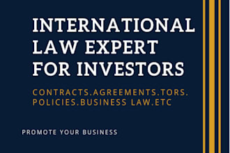 be your lawyer on international law expert for investors, etc
