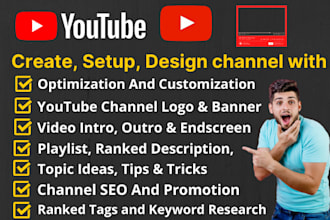 create youtube channel with creation, setup, design and seo