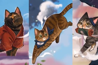 draw pet cat animal in anime or furry style