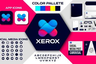 design minimalistic gradient logo with social media and branding kit