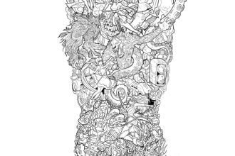 hand draw anime tattoo sleeve design
