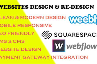 develop  professional website in squarespace, webflow, weebly