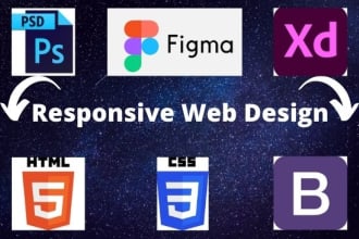 convert PSD to html, figma to html, adobe xd to html, css, bootstrap