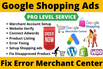 setup google shopping ads and fix error merchant center