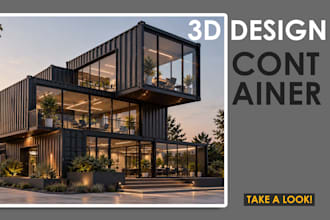 design a modern shipping container house with 3d renderings