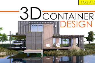design a modern shipping container house with 3d renderings