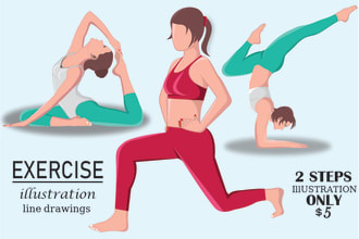 draw amazing yoga fitness workout exercise  illustrations