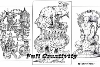 create line art illustrations and fantasy drawings