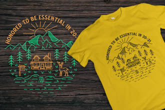 do monoline vintage illustration, badge logo, t shirt design