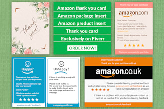 design amazon thank you card, amazon package insert, product insert design
