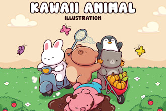 create cute animal illustrations for stickers or clip art