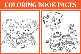 do children coloring book pages illustration and book cover