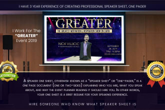 create professional speaker sheet, one pager