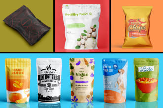 make 3d food pouches, coffee bags, kraft, plastic and transparent pouches mockup