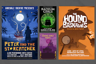 design modern minimalist theater, play posters and artwork