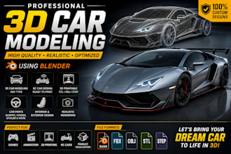 do 3d car modeling, 3d car, police car, rc car, blender car for 3d printing