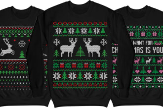 create ugly christmas sweater and tshirt design in 5 hours