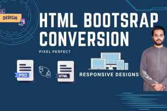 convert PSD, figma, and xd designs into responsive bootstrap 5 websites with CSS