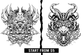 draw black and white horror, metal, dark art illustration