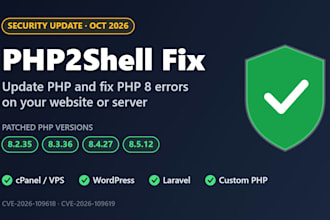 fix php errors, update php version and patch php2shell on your website