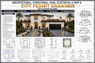 create 2d floor plans, architectural, structural and mep city permit drawings