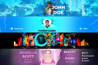 create youtube banner art cover header twitter or gaming twitch facebook design