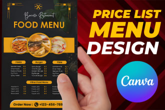 design any price menu, food or restaurant menu design in canva editable