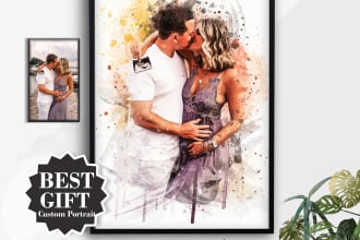 watercolor stylish  realistic portrait from your family image