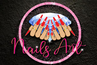 design beautiful nails, lip gloss and glitter feminine logo