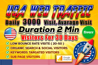 send USA organic targeted real human web traffic with 2 min long visit