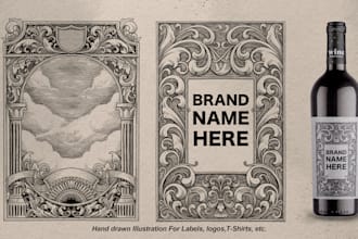 draw baroque ornament border with engraved style for label