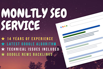 deliver monthly SEO service with forteen years experience