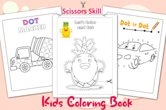make dot to dot, scissor skill, dot marker kids coloring page for kdp