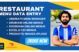 do restaurant menu data entry for ubereats, doordash and grubhub