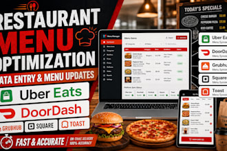 do restaurant menu data entry for ubereats, doordash, pos square, toast, clover