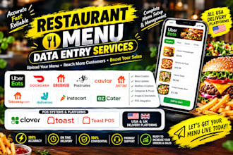 do restaurant menu data entry on ubereats, doordash, pos square, toast, clover